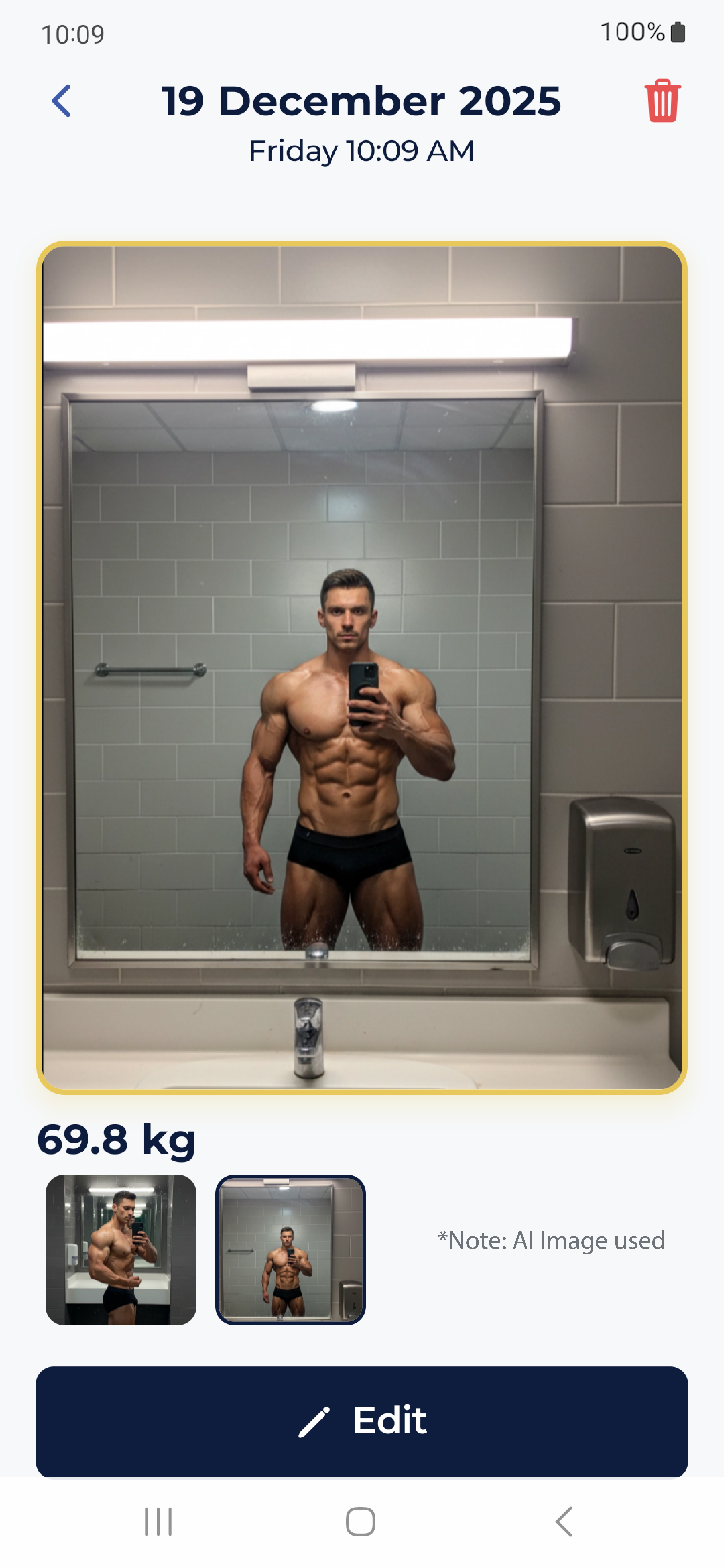 Screenshot: Log physique photos. See real change.
