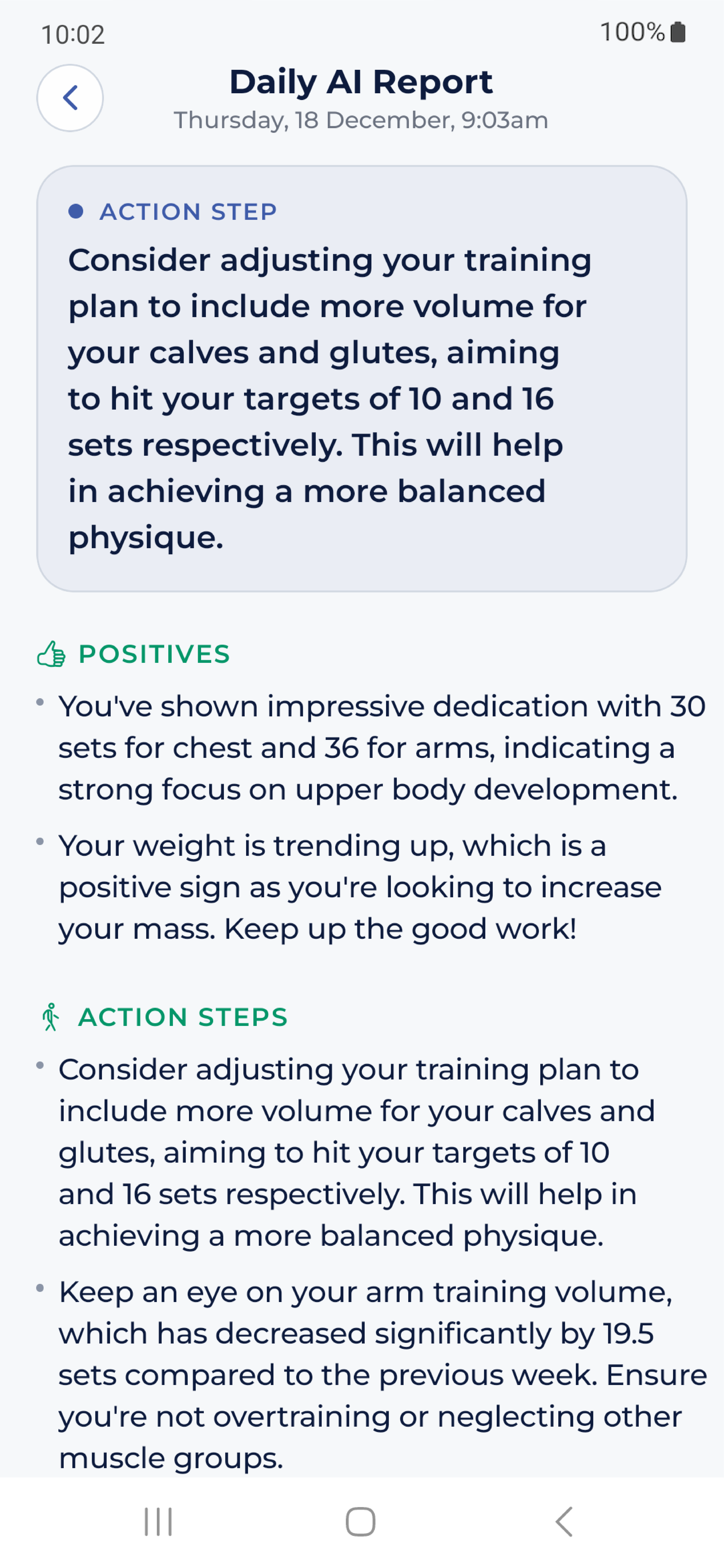 Daily AI feedback screenshot